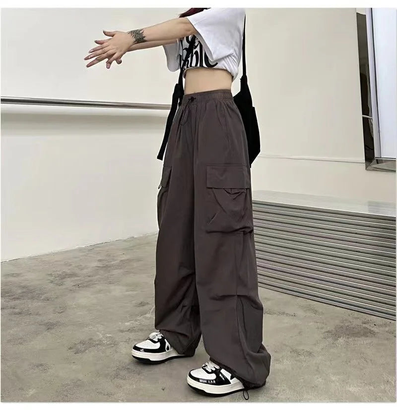 Y2K Low Waist Baggy Cargo Pants with Drawstring Streetwear Style