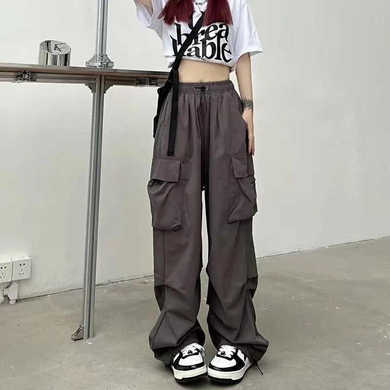 Y2K Low Waist Baggy Cargo Pants with Drawstring Streetwear Style