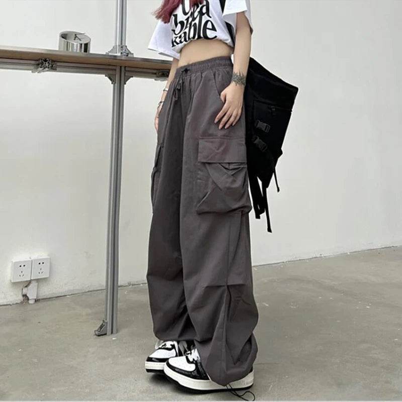 Y2K Low Waist Baggy Cargo Pants with Drawstring Streetwear Style