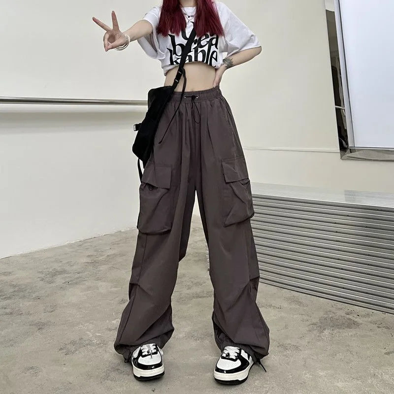Y2K Low Waist Baggy Cargo Pants with Drawstring Streetwear Style