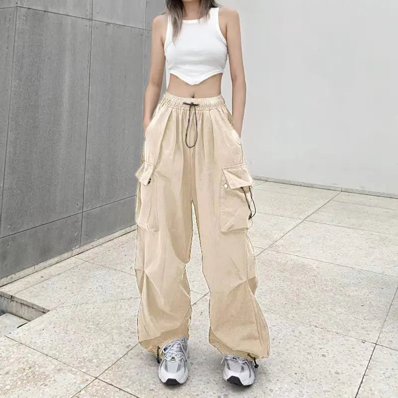Y2K Low Waist Baggy Cargo Pants with Drawstring Streetwear Style