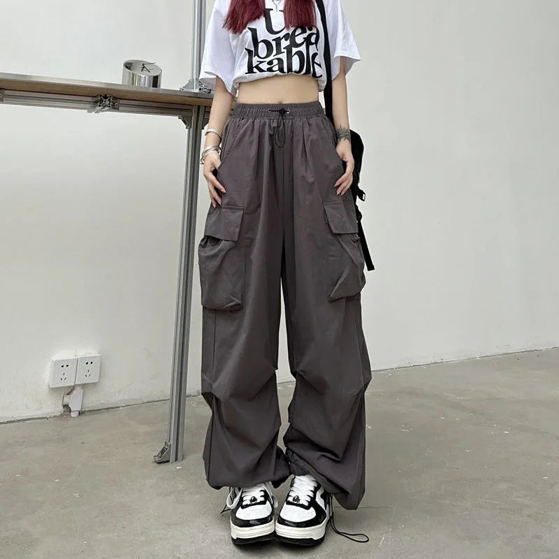 Y2K Low Waist Baggy Cargo Pants with Drawstring Streetwear Style