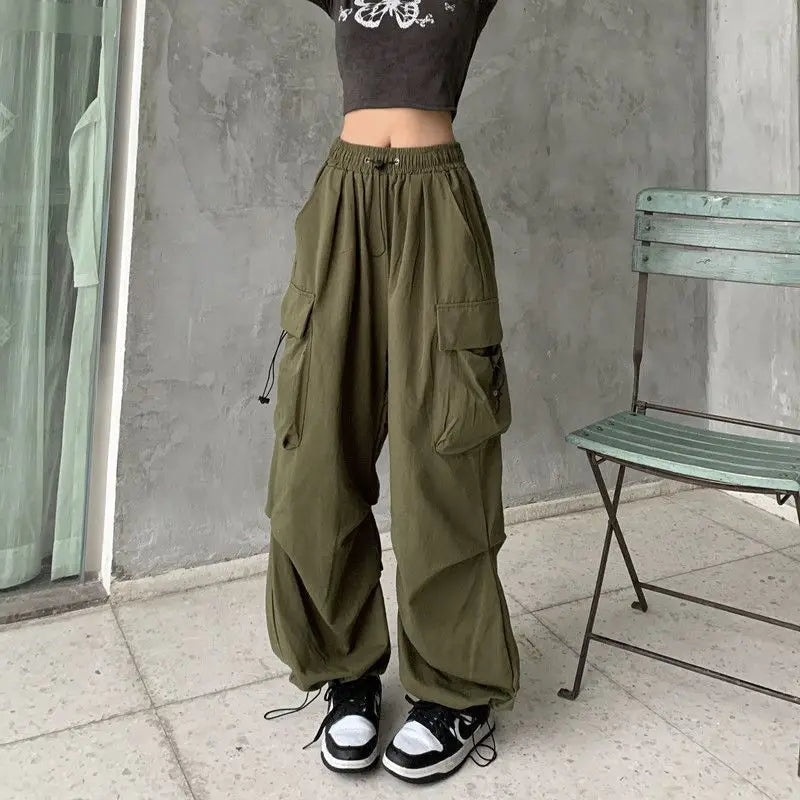Y2K Low Waist Baggy Cargo Pants with Drawstring Streetwear Style