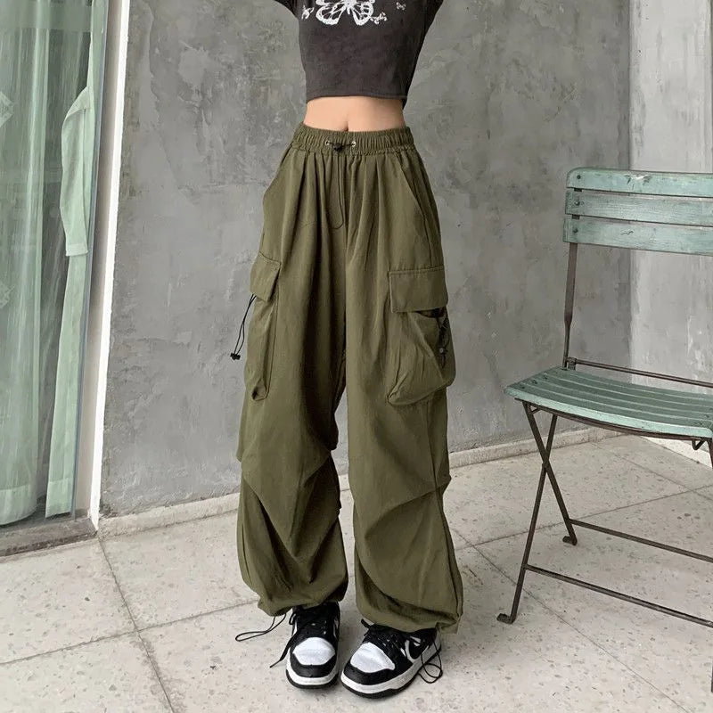 Y2K Low Waist Baggy Cargo Pants with Drawstring Streetwear Style