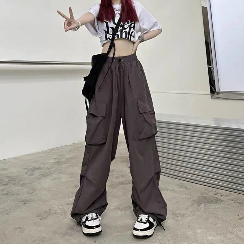 Y2K Low Waist Baggy Cargo Pants with Drawstring Streetwear Style