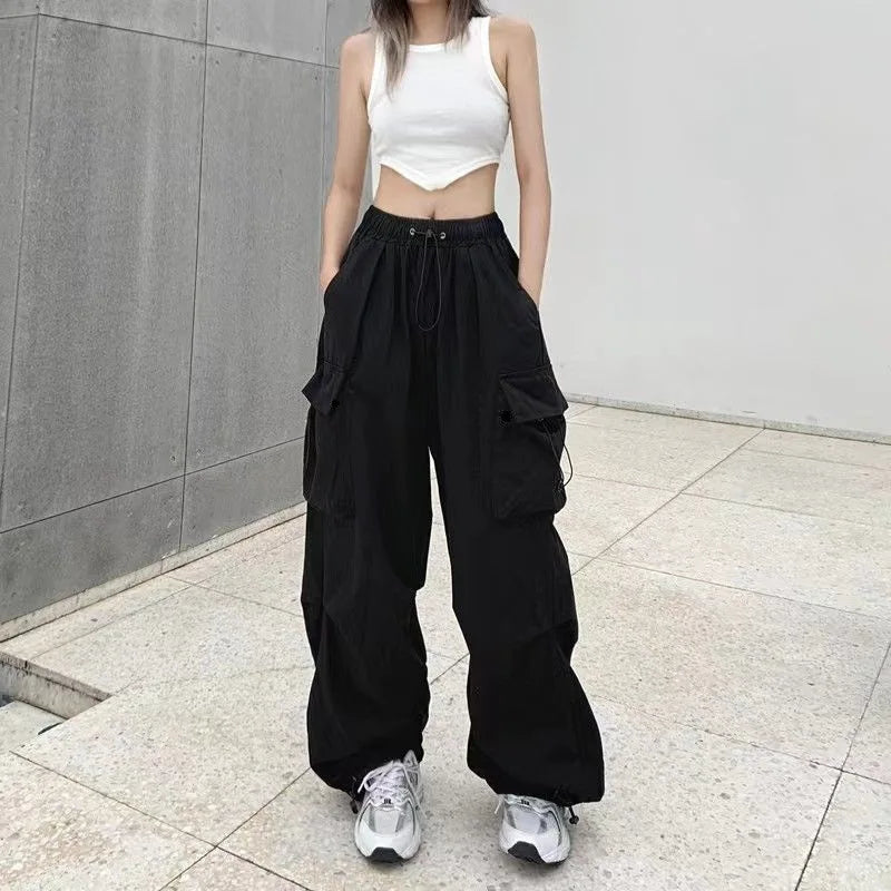 Y2K Low Waist Baggy Cargo Pants with Drawstring Streetwear Style