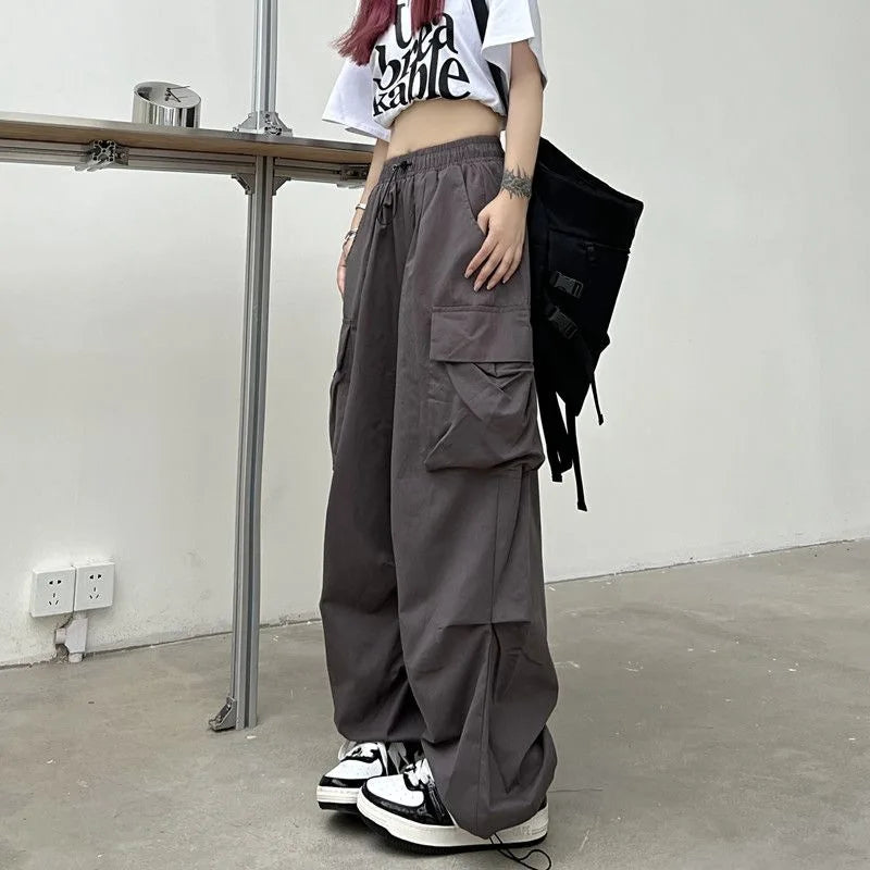 Y2K Low Waist Baggy Cargo Pants with Drawstring Streetwear Style