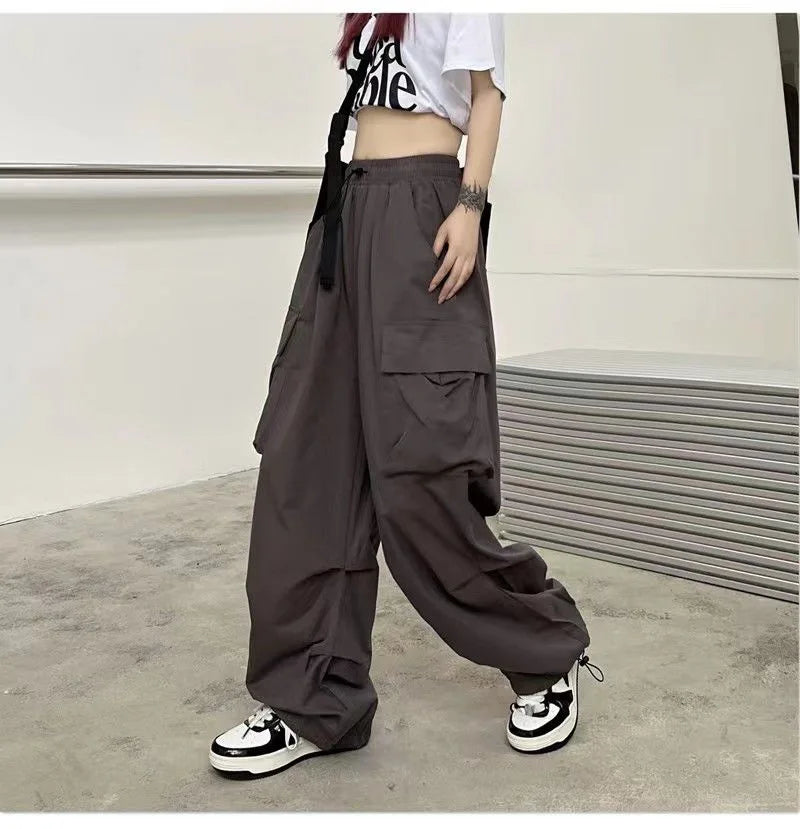 Y2K Low Waist Baggy Cargo Pants with Drawstring Streetwear Style