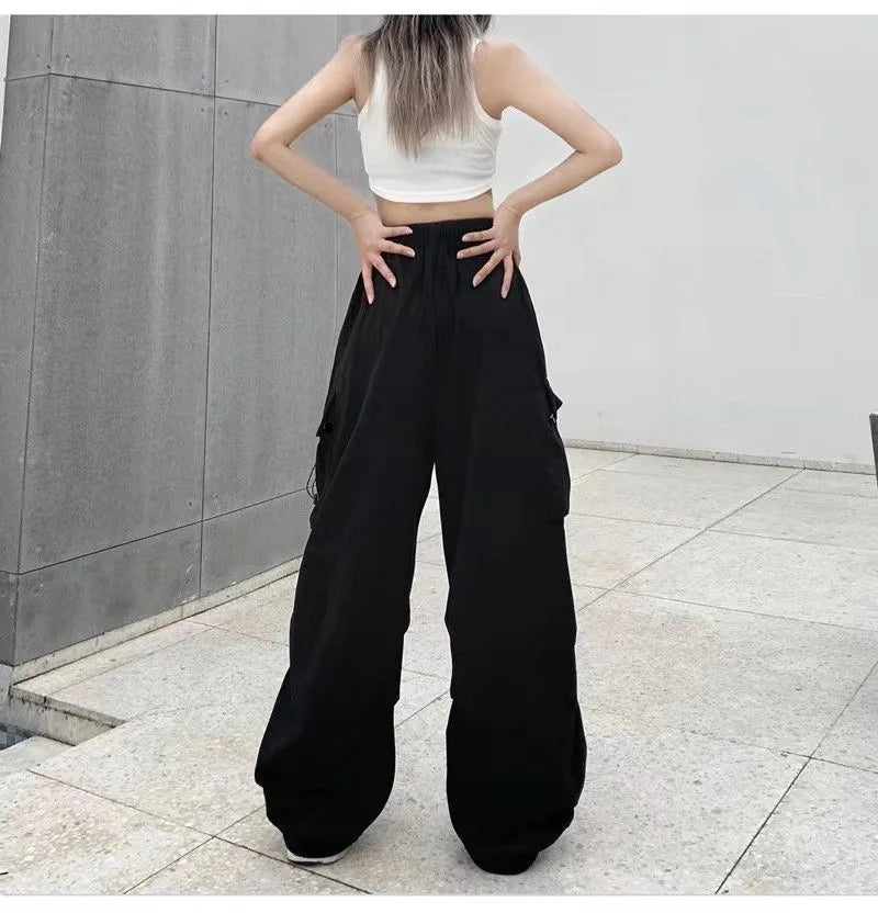 Y2K Low Waist Baggy Cargo Pants with Drawstring Streetwear Style