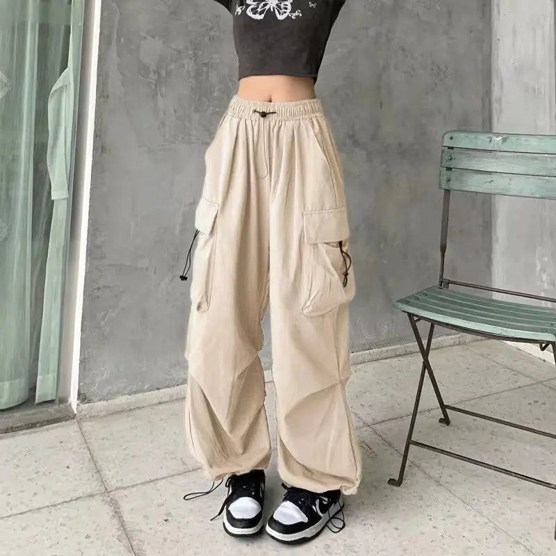 Y2K Low Waist Baggy Cargo Pants with Drawstring Streetwear Style