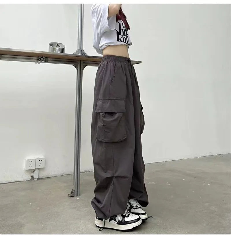 Y2K Low Waist Baggy Cargo Pants with Drawstring Streetwear Style