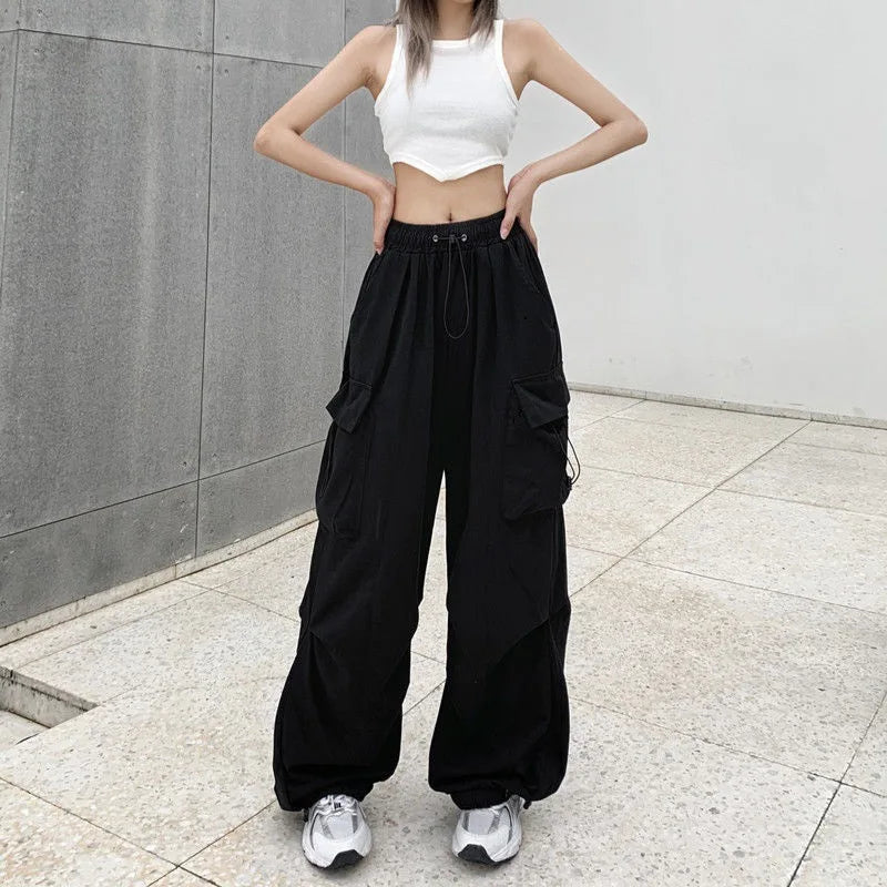 Y2K Low Waist Baggy Cargo Pants with Drawstring Streetwear Style