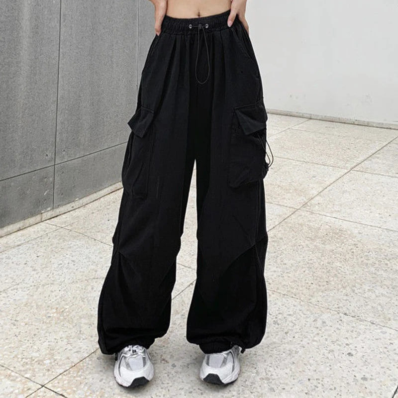 Y2K Low Waist Baggy Cargo Pants with Drawstring Streetwear Style