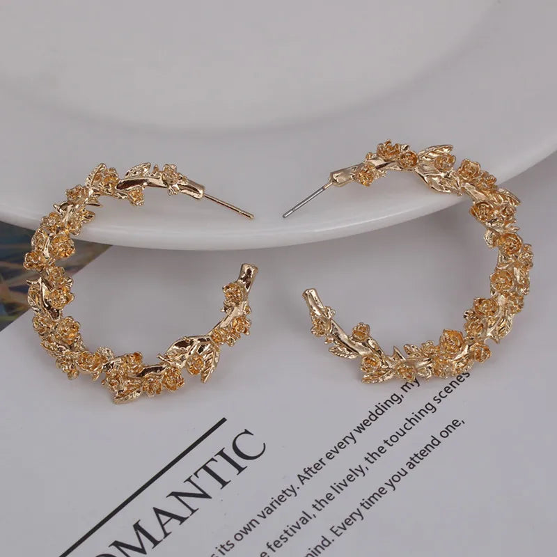 Trendy Rose Flower Semicircle Earrings for Women