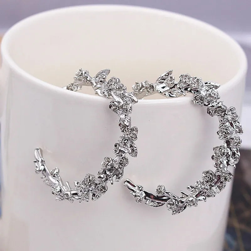 Trendy Rose Flower Semicircle Earrings for Women