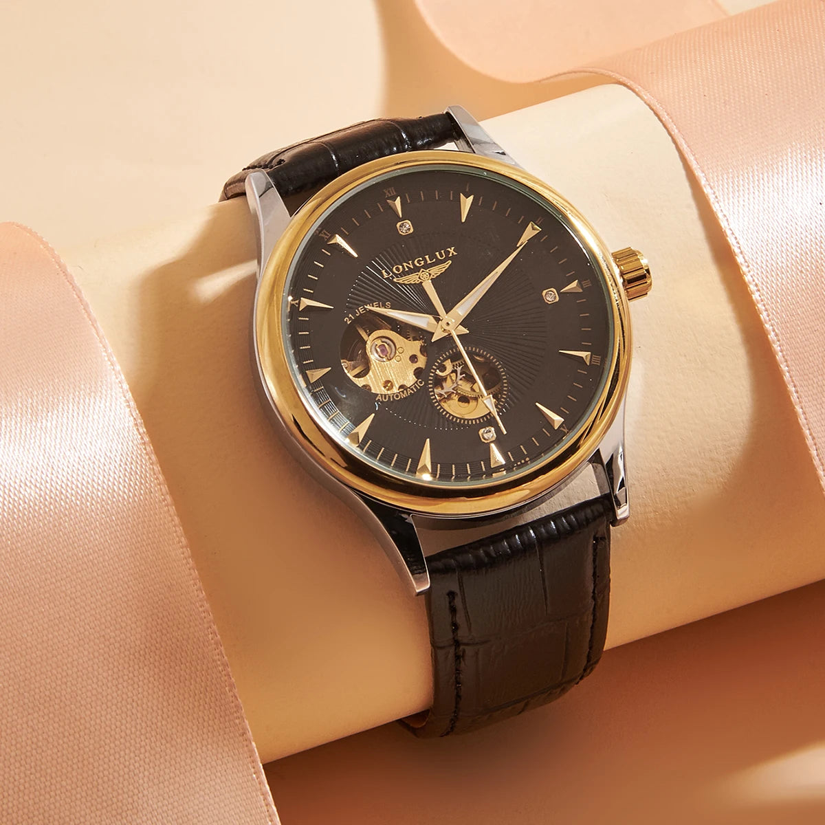 LONGLUX elegant style automatic mens waterproof watch