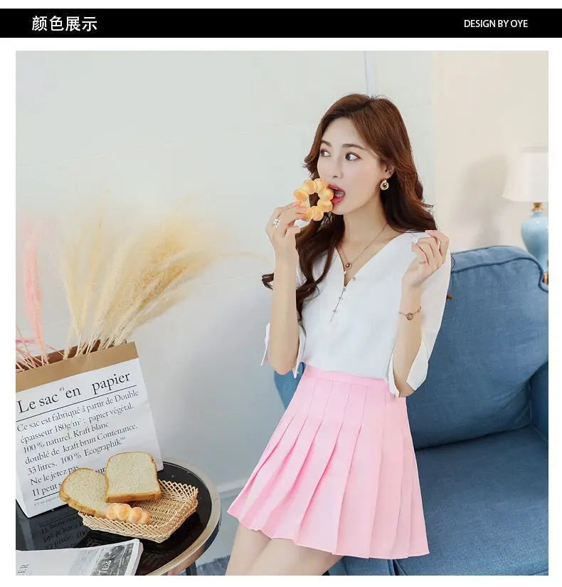 Kawaii Pink Plaid Pleated Mini Skirt (High-Waist Japanese School Style)
