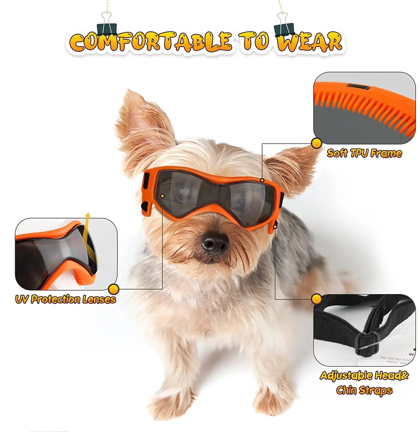 Dog and cat UV-protection goggles with adjustable straps for small to medium pets.