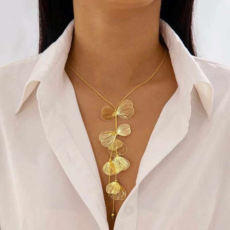 Trendy Gold Color Metal Petal  Necklace for Women