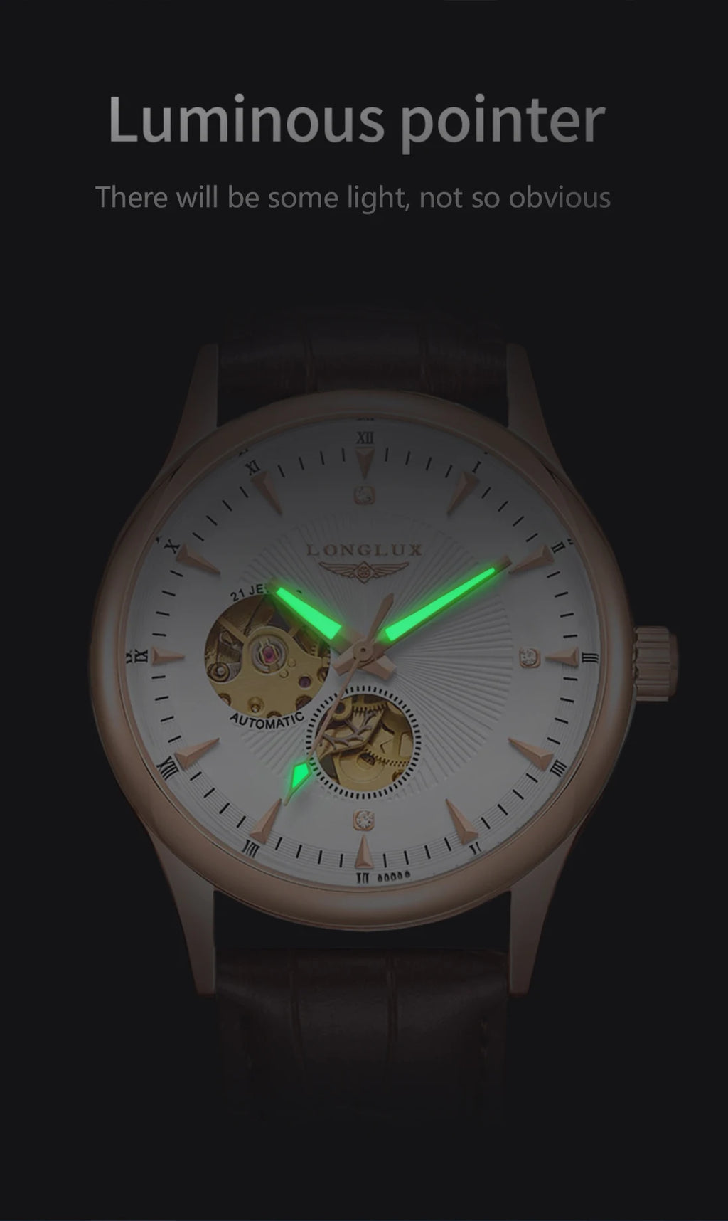 LONGLUX elegant style automatic mens waterproof watch