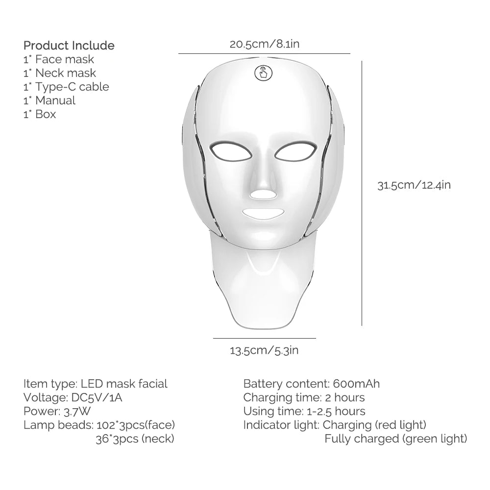 7 Colors LED Lifting Rechargeable Face Neck Mask