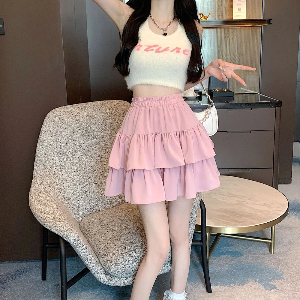 White Tiered Ruffle Skirt with Elastic Waist (Preppy Summer Style)