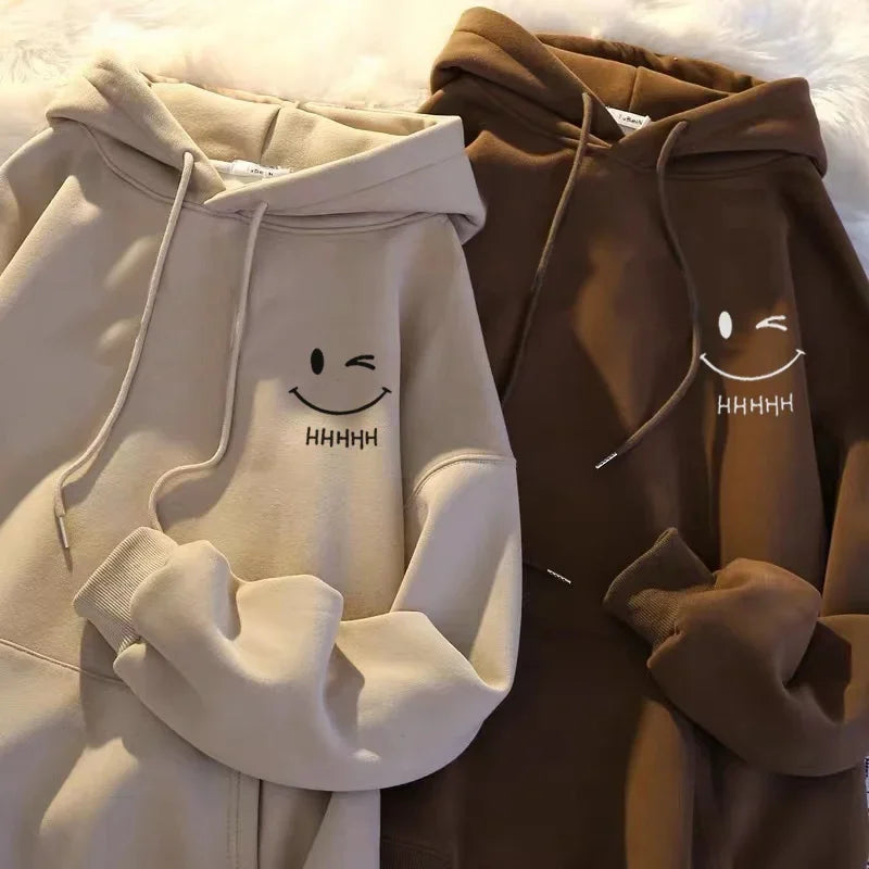 Unisex Funny Smiley Hoodie – Heavyweight Loose Cashmere Pullover