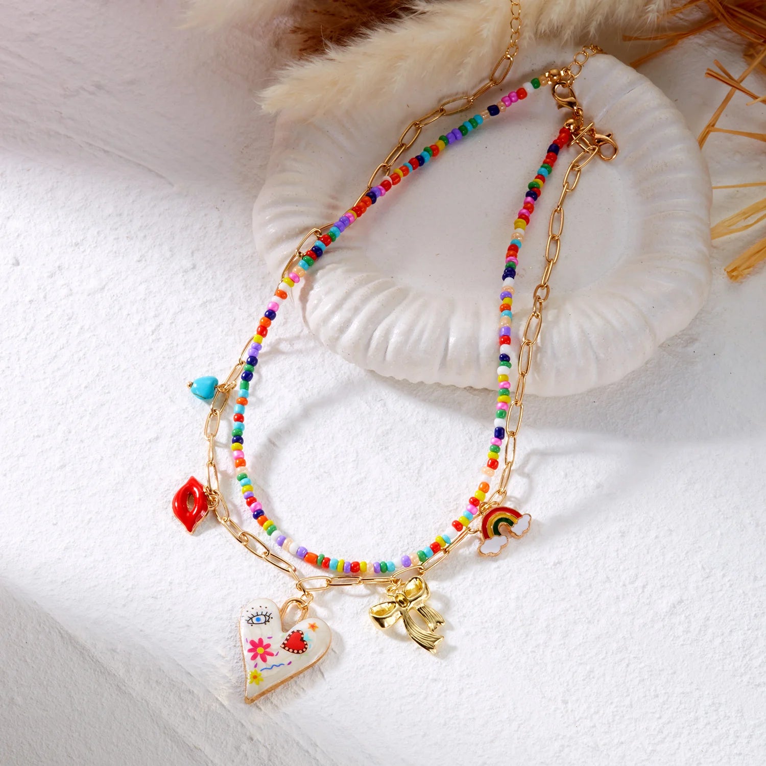 Trendy Red Fruit Cherry Pearl Necklace For Women