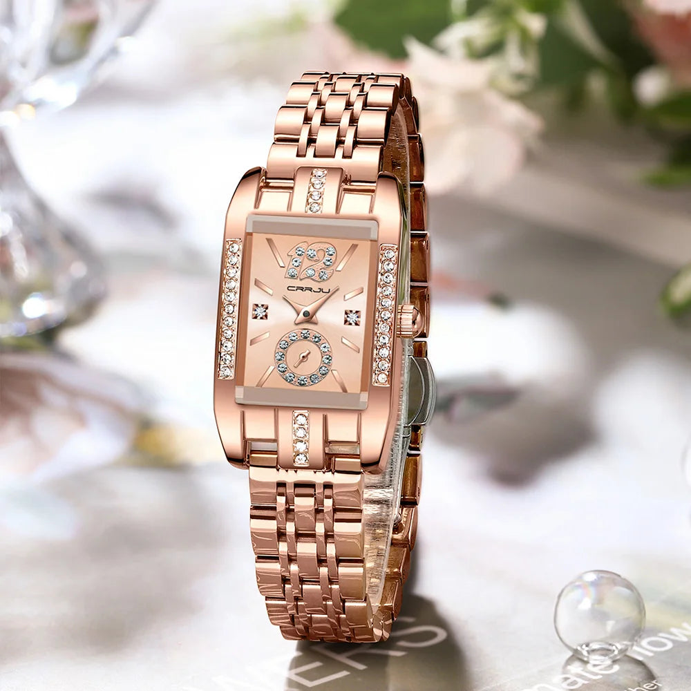 CRRJU Luxury Rectangle Womens Waterproof Watches