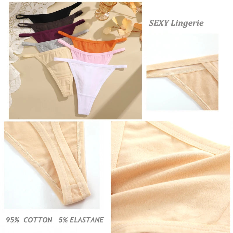 5-Pack Women’s Cotton Thong Panties – Low Waist Breathable Lingerie