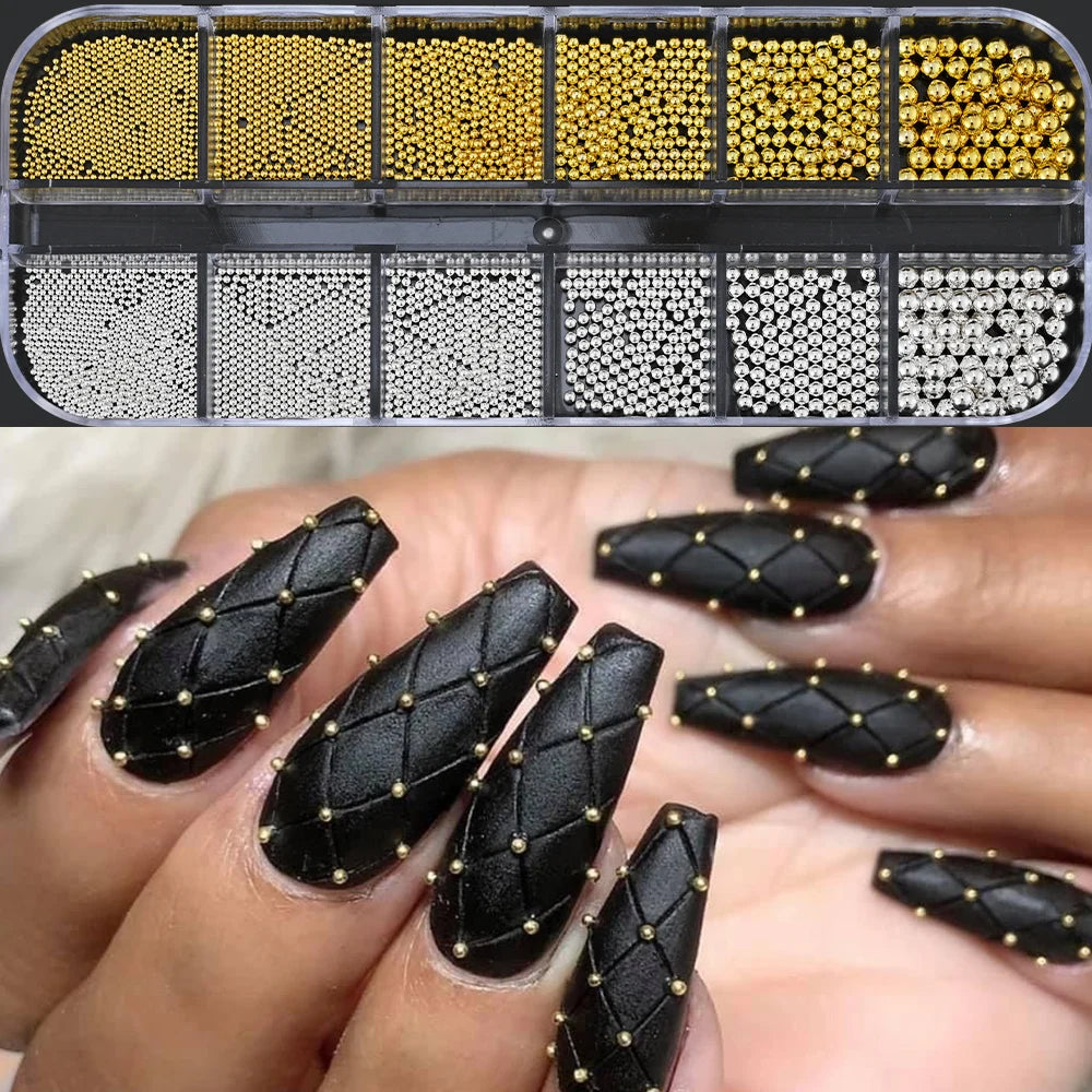 1 Box Half Round Flatback Nail Rhinestones Multi Size Gold& Silver