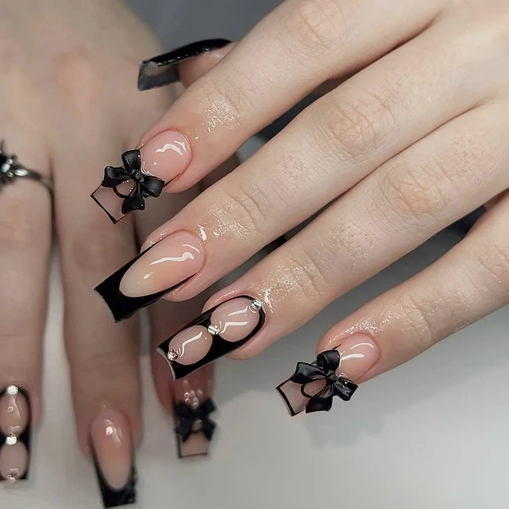 White French Press on Nails 3D Bowknot