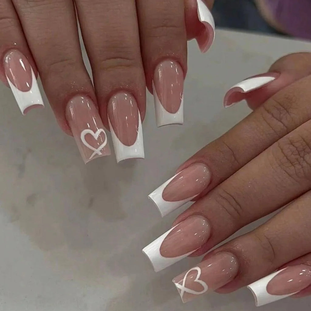 White French Press on Nails 3D Bowknot