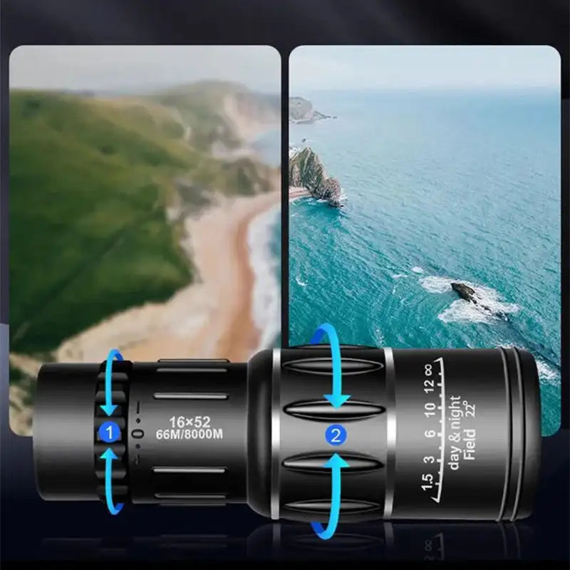 16x52 Monocular Telescope High-Power Dual Focus Optical Zoom