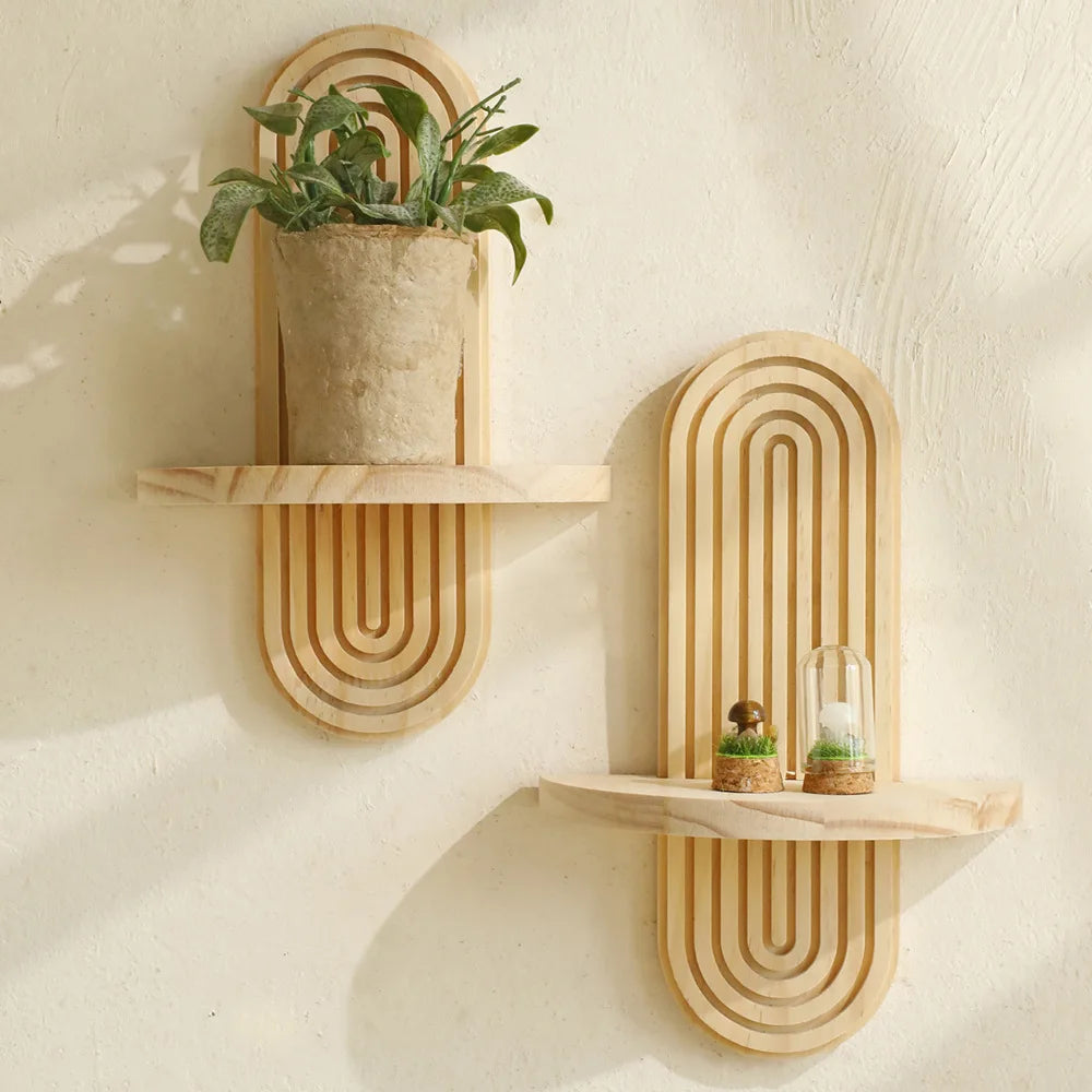Boho Style Wooden Wall Mounted Shelves