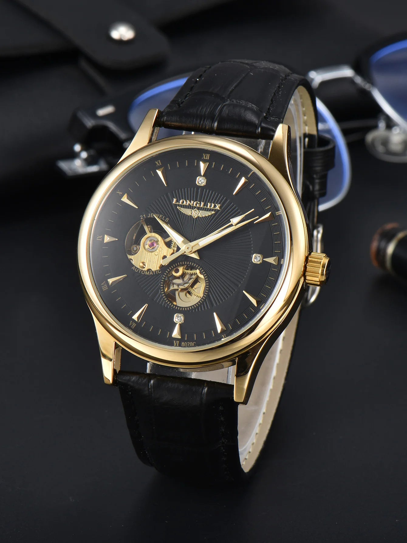 LONGLUX elegant style automatic mens waterproof watch