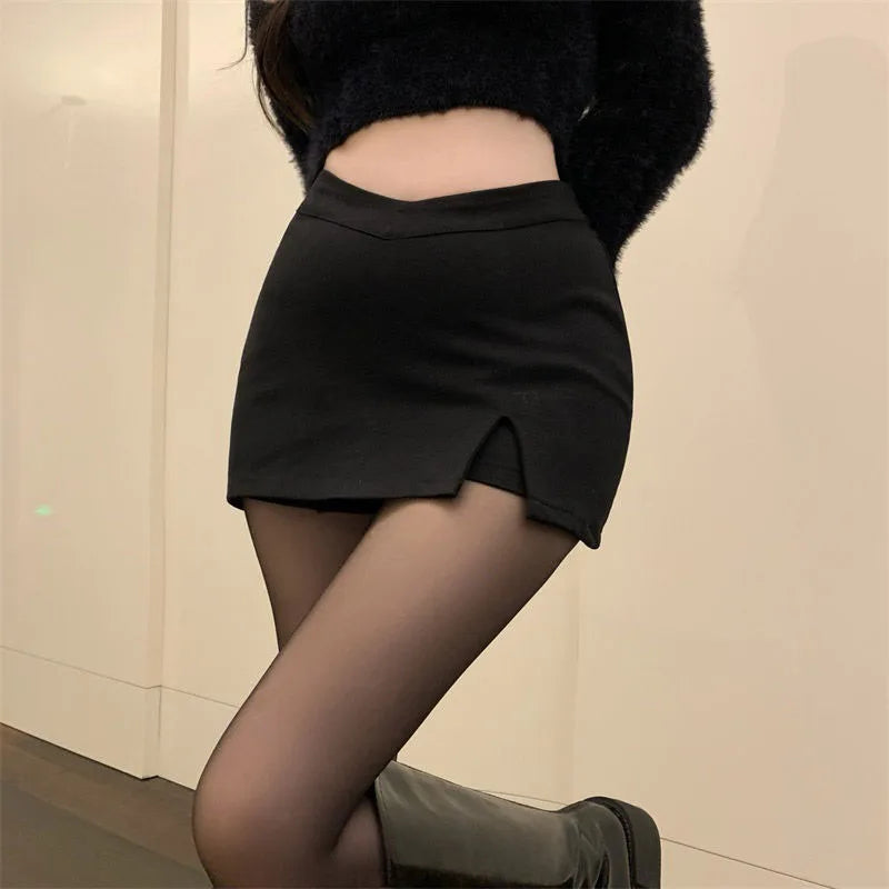 Black High-Waist Split Mini Skirt (Sexy Club & Streetwear Style)