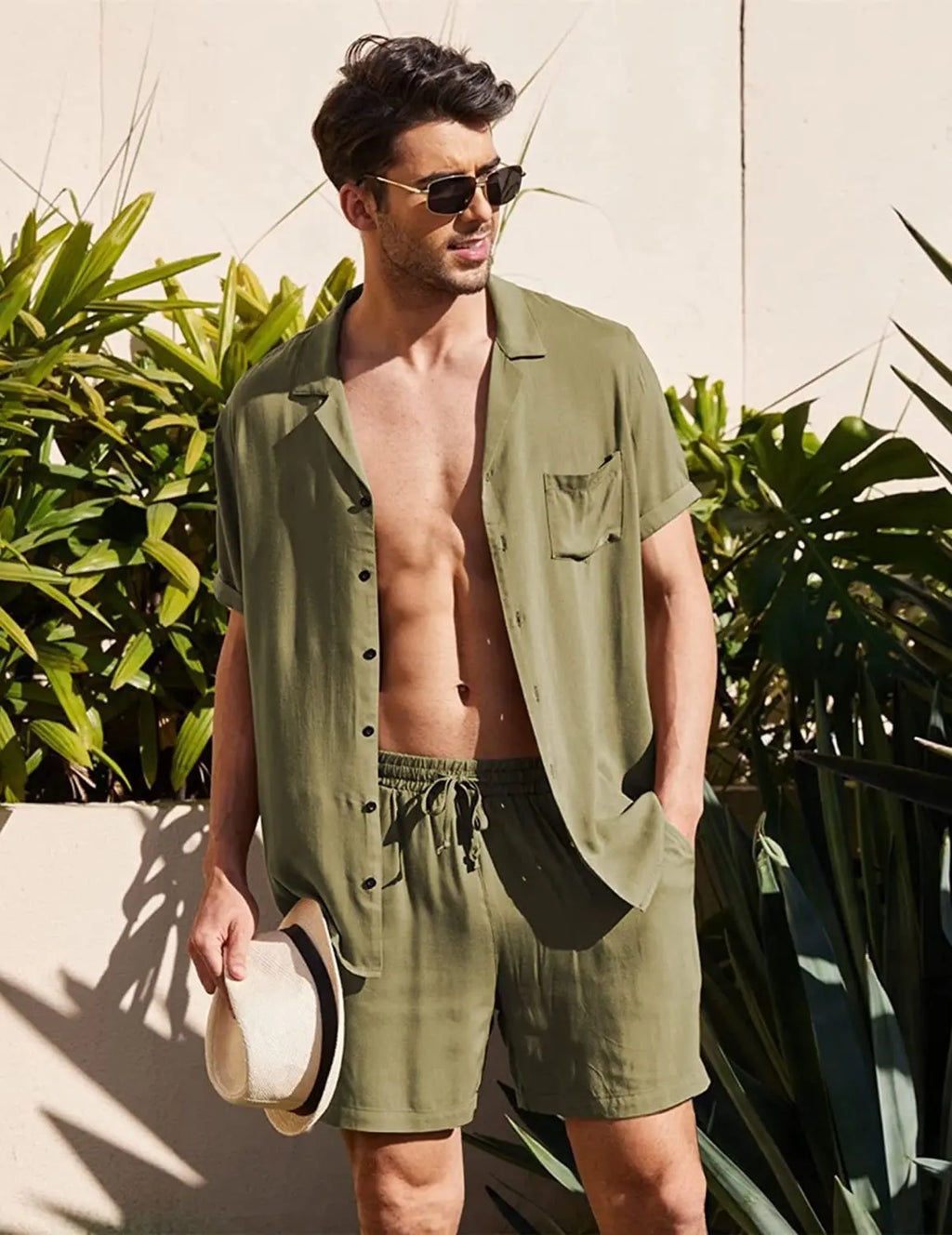 Cotton Linen Shirt Set Men's Casual 2-Piece Suit