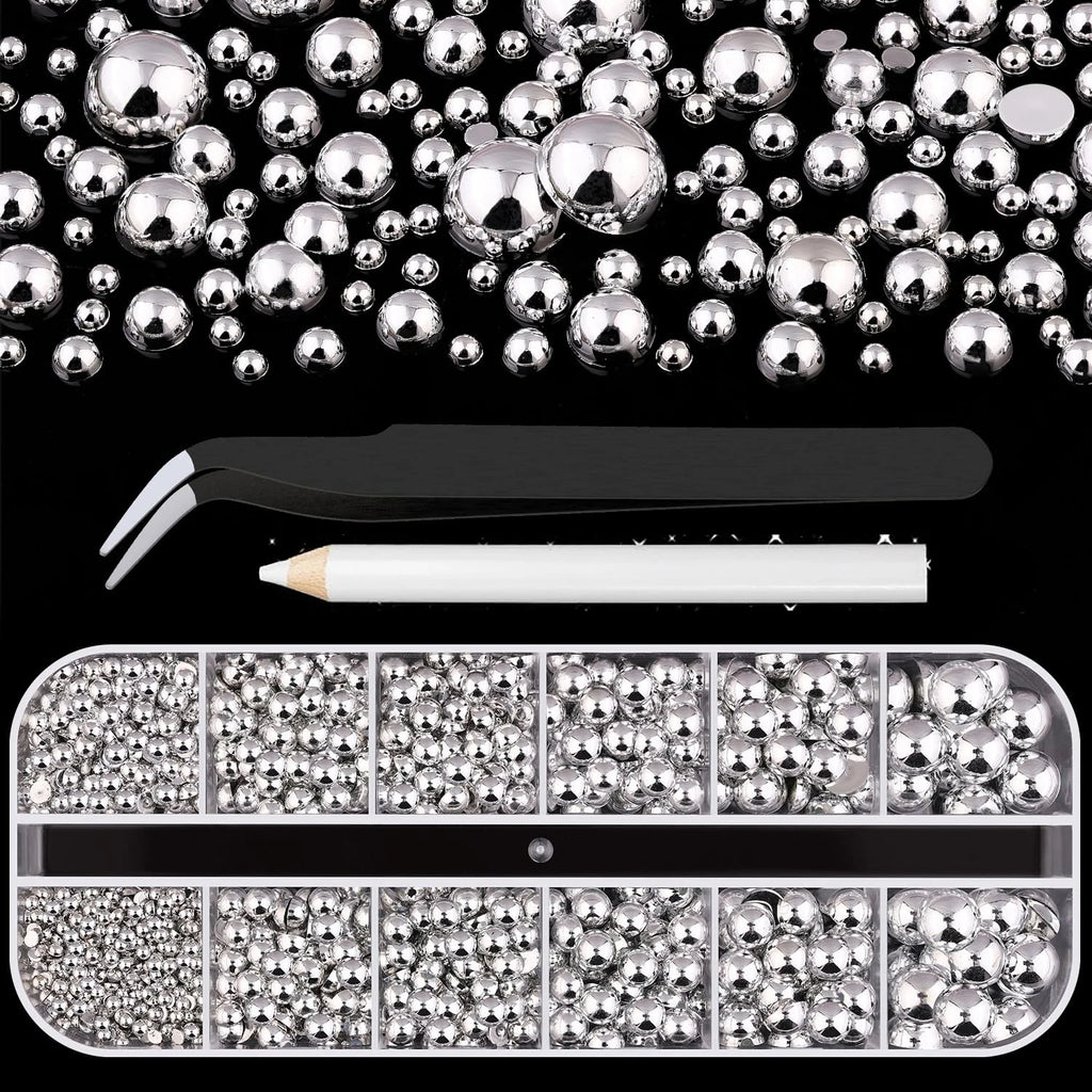 1 Box Half Round Flatback Nail Rhinestones Multi Size Gold& Silver