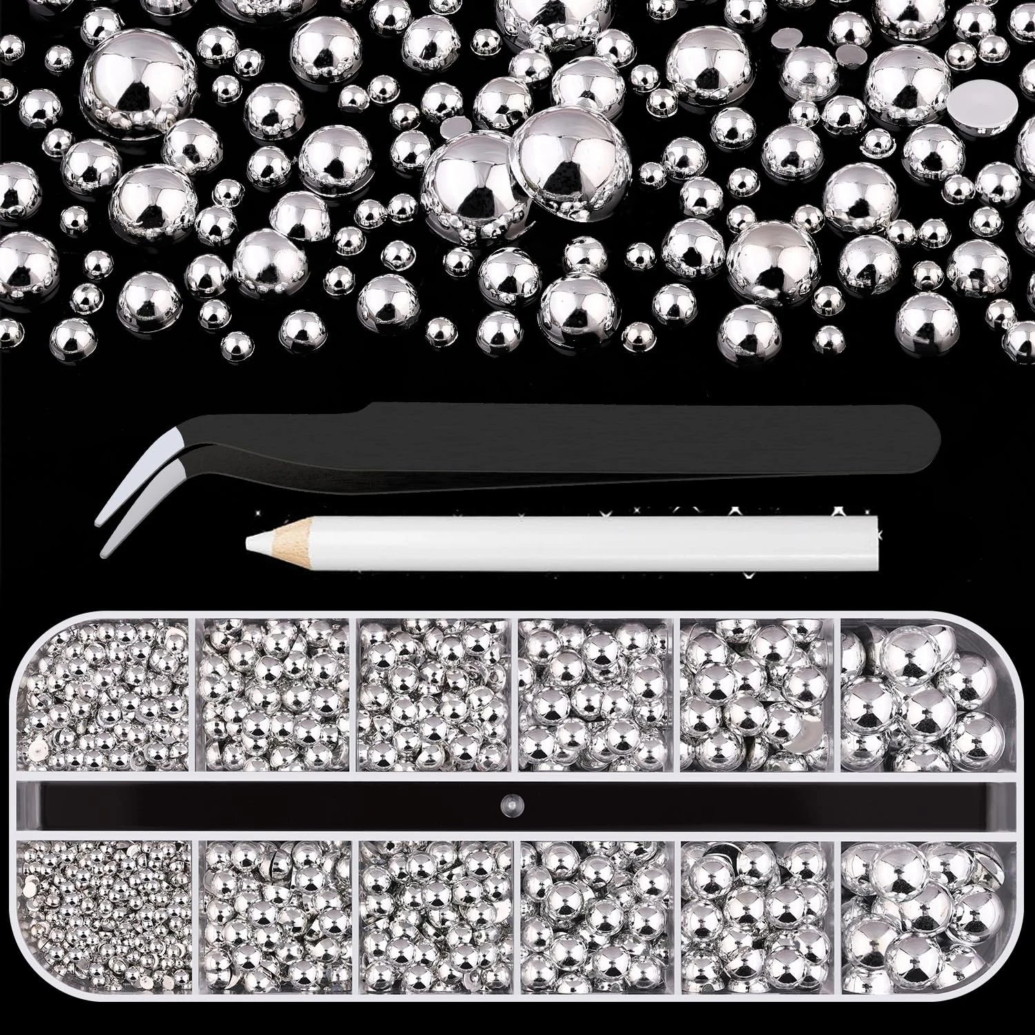 1 Box Half Round Flatback Nail Rhinestones Multi Size Gold& Silver