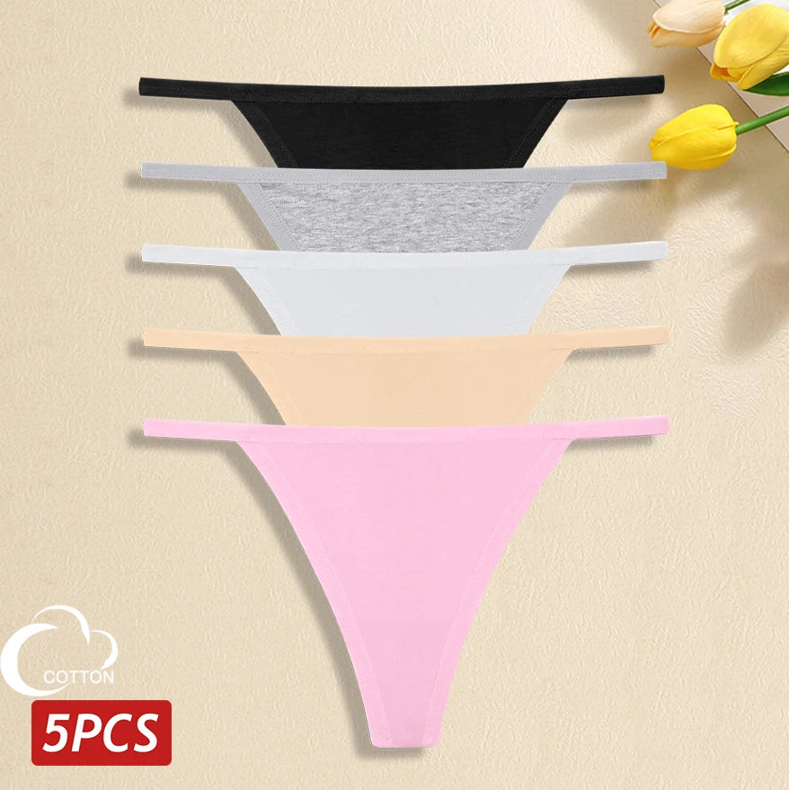 5-Pack Women’s Cotton Thong Panties – Low Waist Breathable Lingerie