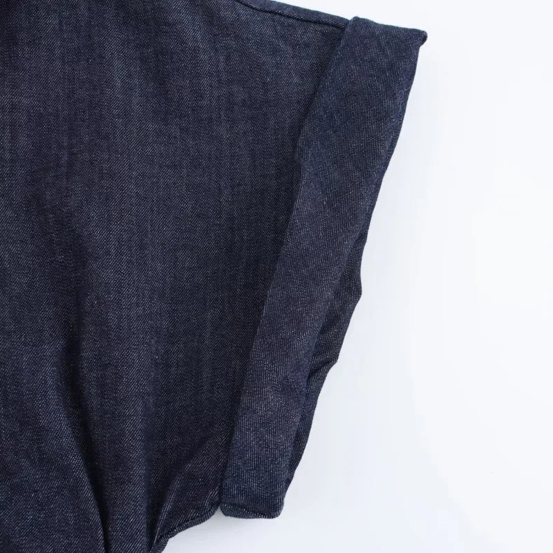 1975 Denim Midi Dress with Lapel & Slim Waist