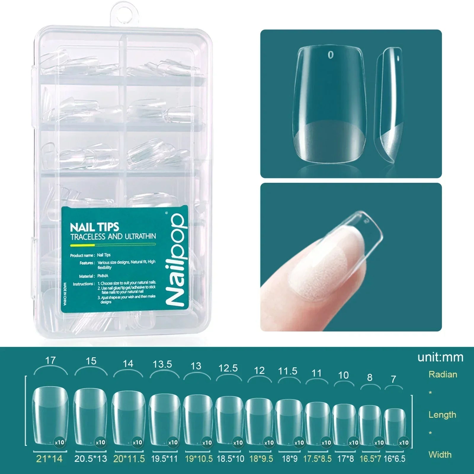 Nailpop 120pcs/box Gel X Nail Tips Medium Short Almond Shape