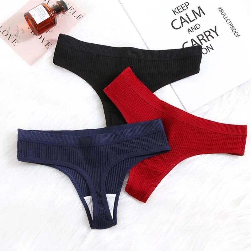 3Pcs/Lot Women's Panties Cotton Underwear Low Waist Thong T Back