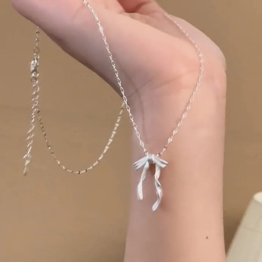 New Trendy Silver Bow Necklace For Woman