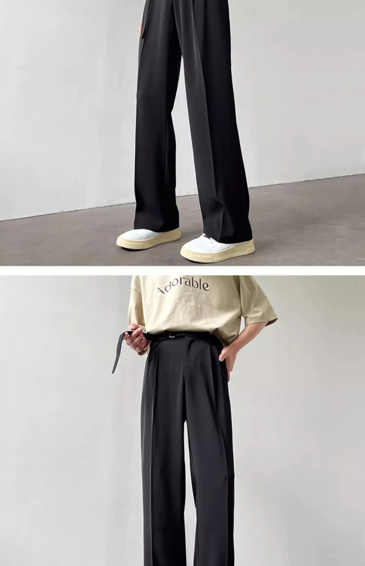 Retro High-End Wide-Leg Trousers with Belt (Men’s Casual Luxury Style)