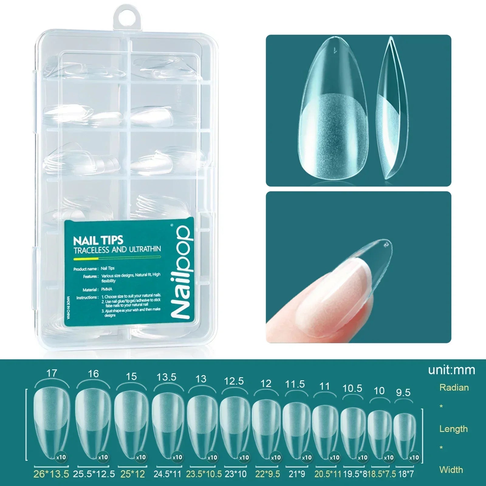 Nailpop 120pcs/box Gel X Nail Tips Medium Short Almond Shape