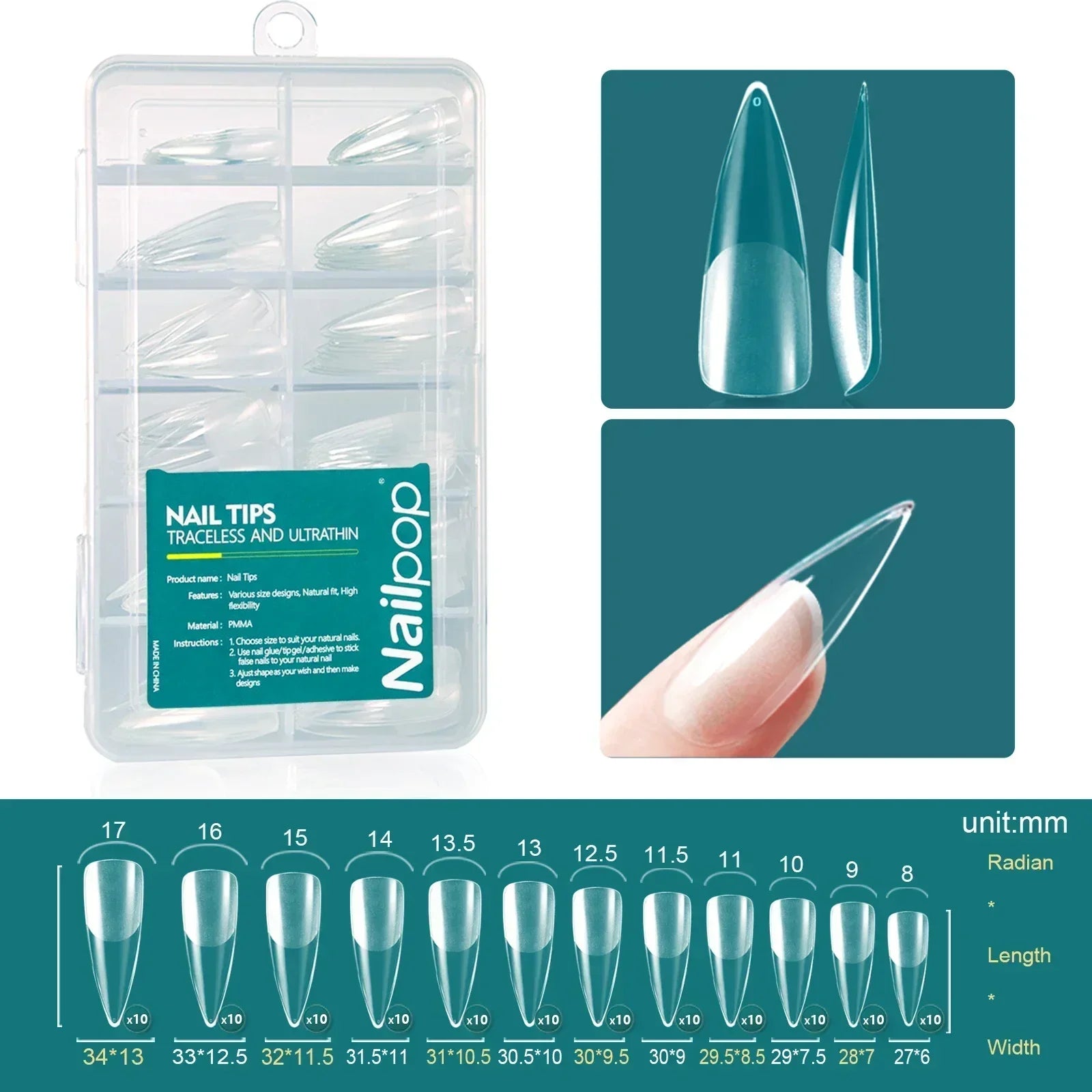 Nailpop 120pcs/box Gel X Nail Tips Medium Short Almond Shape