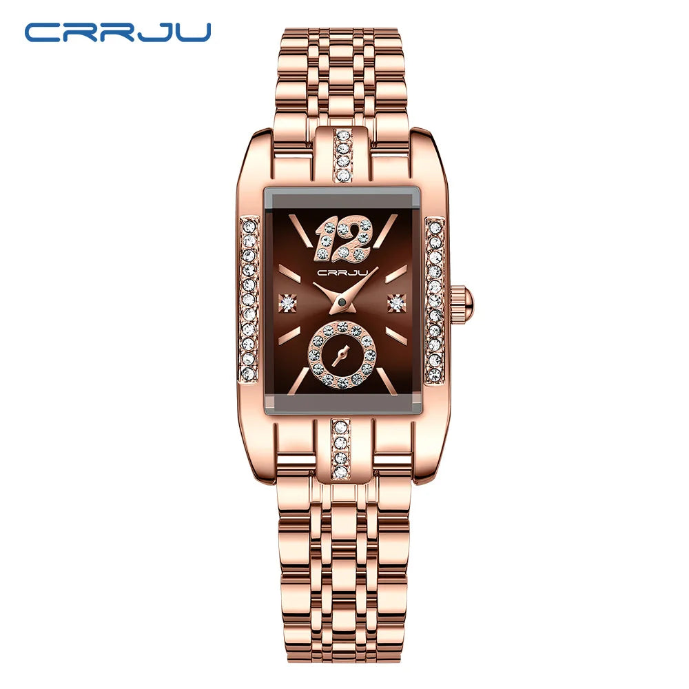 CRRJU Luxury Rectangle Womens Waterproof Watches
