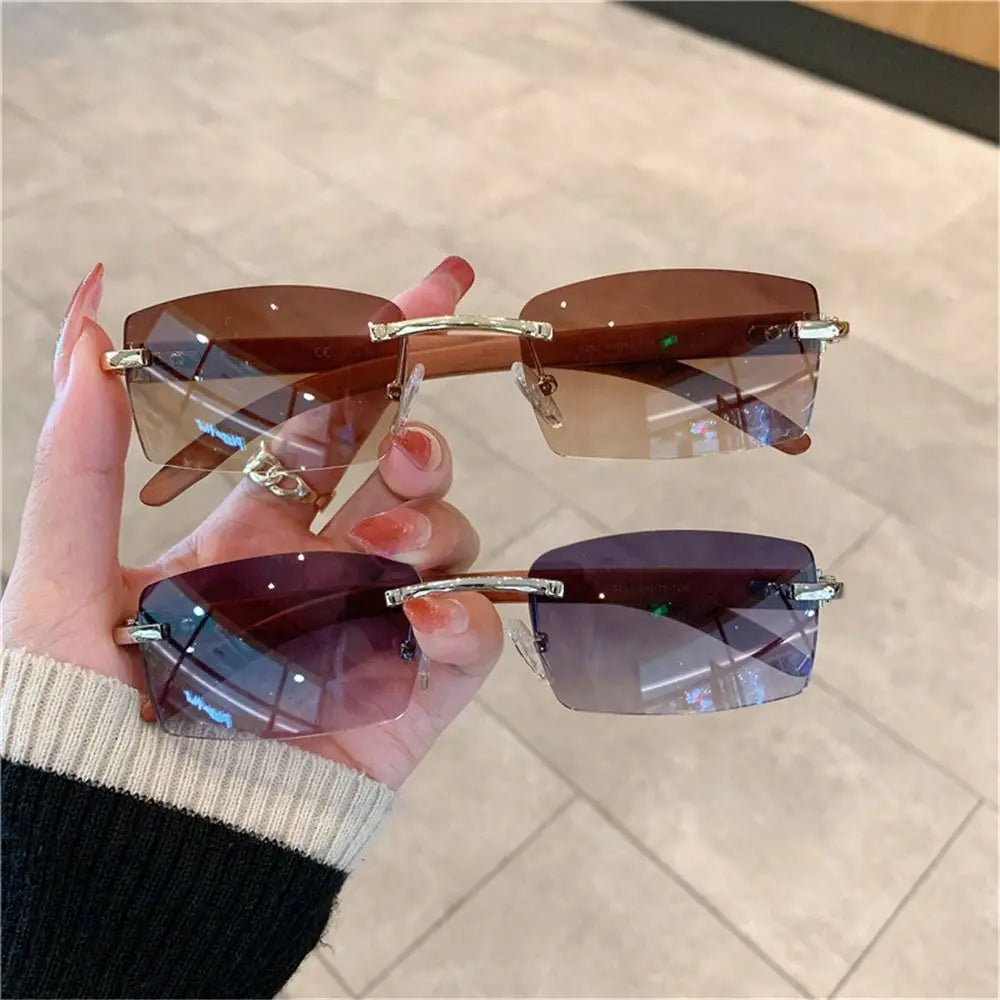 Trendy Rectangle  Rimless Punk Sunglasses UV400